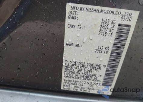 2020 Nissan Altima S Fwd из США, поврежденный, VIN 1N4BL4BV5LC252285